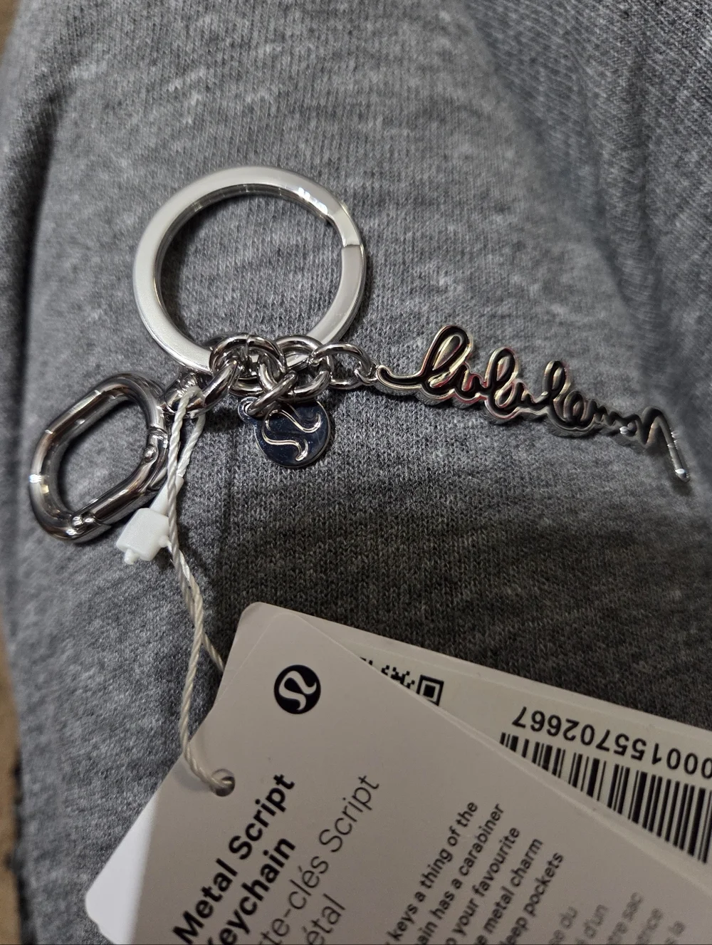 lululemon athletica Silver Keyring with Black Script Charm